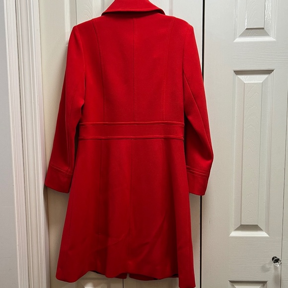 Le Chateau, red pea coat, navy polka dot lining - Picture 2 of 4